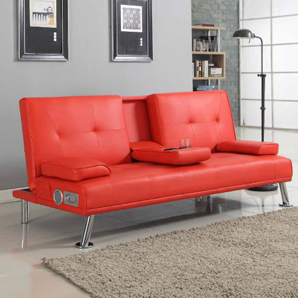 Brooklyn Double Sleeper Red Faux Leather Cinema Sofa Bed with Bluetooth Speakers Image 1