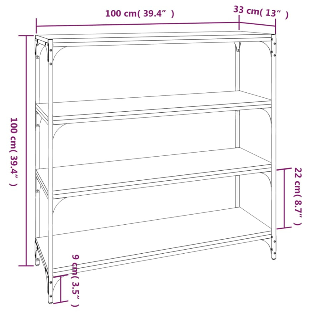 vidaXL 4 Shelf Smoked Oak Wood and Steel Wide Bookcase Image 9