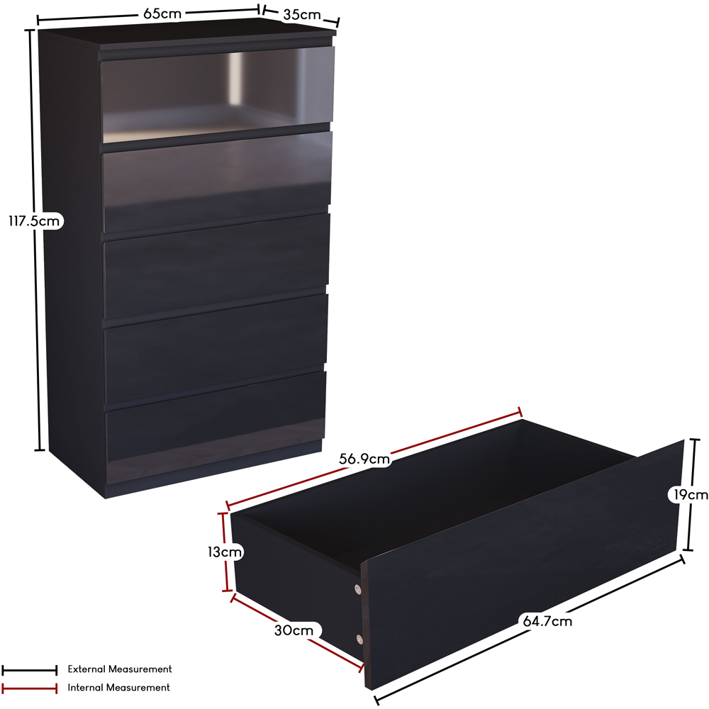 VIDA DESIGNS Glinton 5 Drawer Black Chest of Drawers Image 9