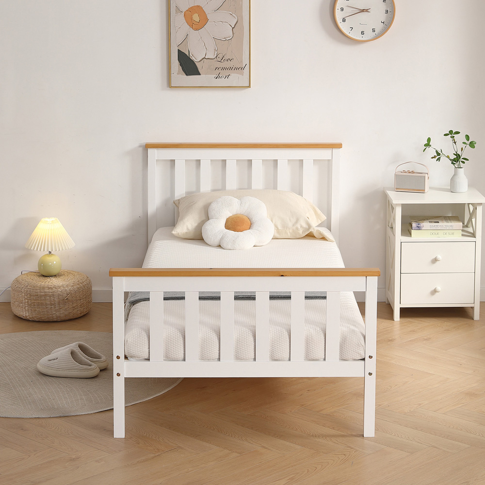 Brooklyn Single White and Caramel Wooden Bed Frame Image 5
