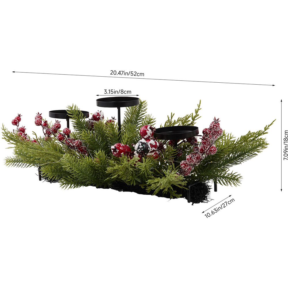 Living and Home Christmas LED 3 Head Candle Holder with Snow Flocked Berries Image 8