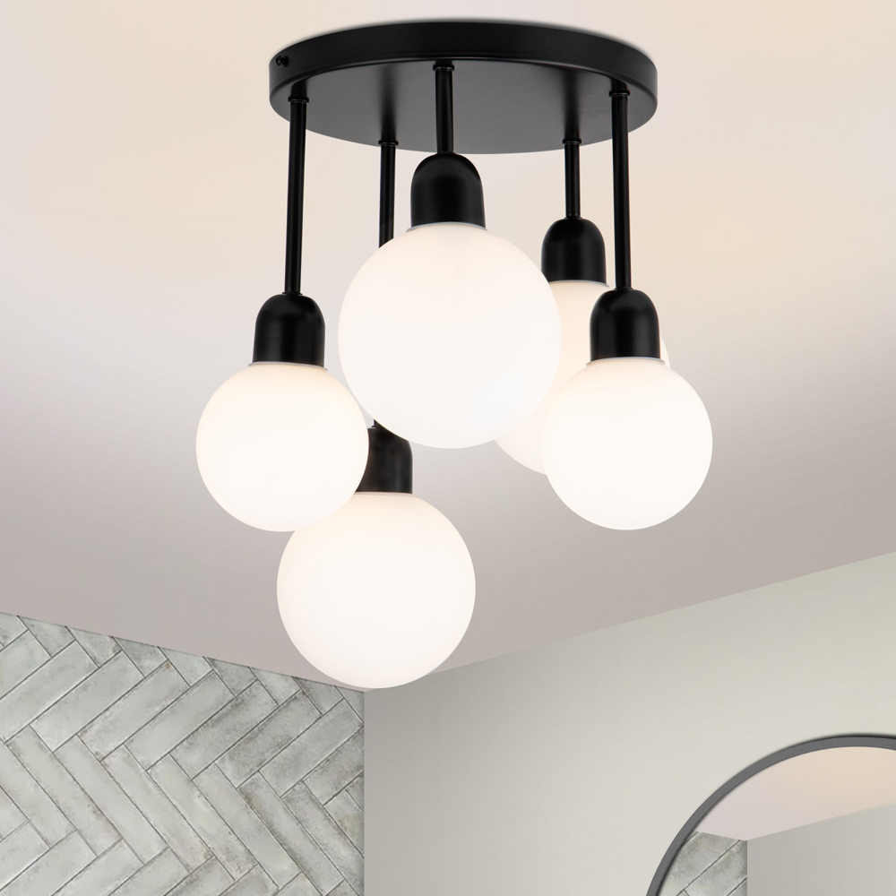 Cosylyte 5 Light Matt Black Opal Glass Ceiling Light Image 2