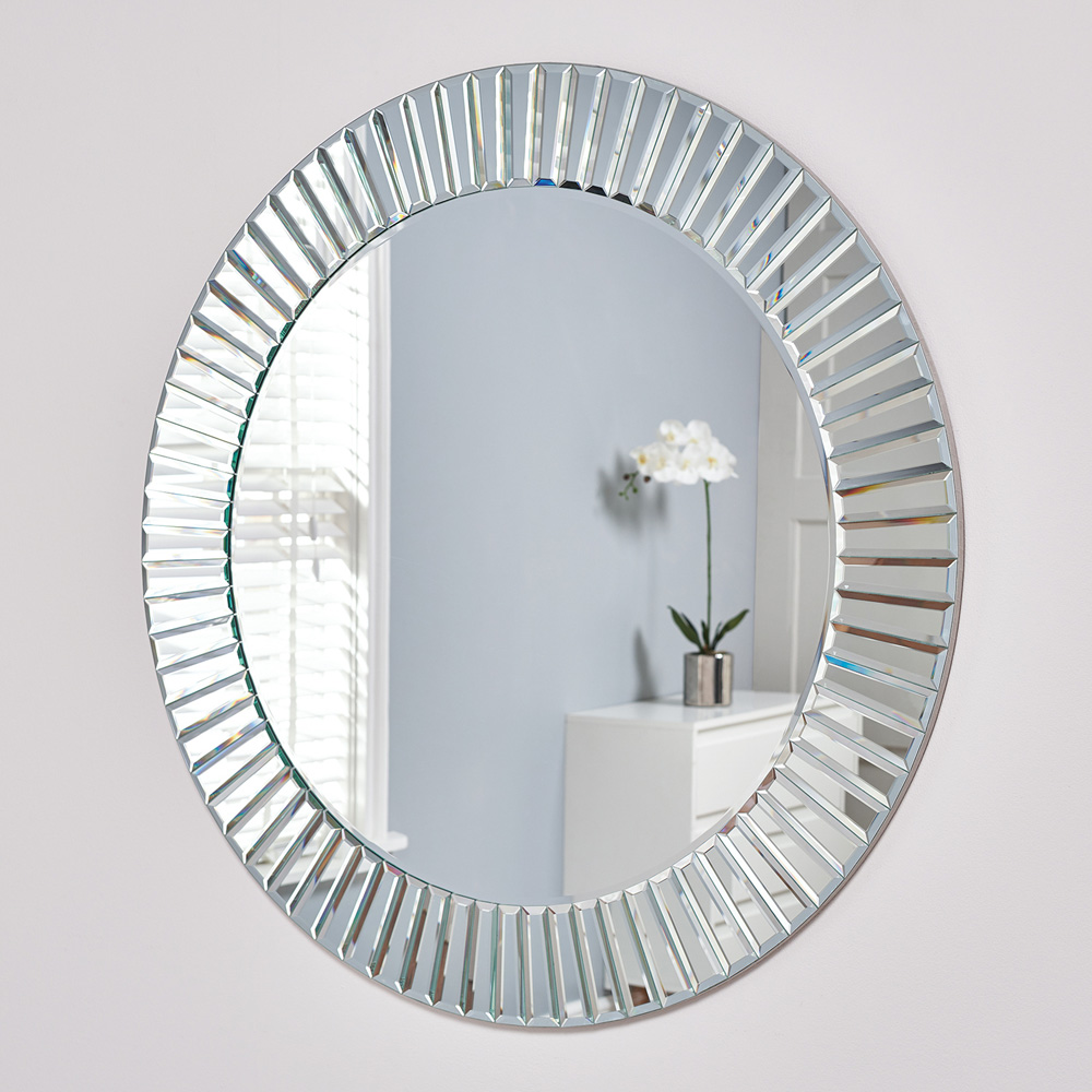 Silver Bevelled All Glass Round Mirror 100cm Image 2