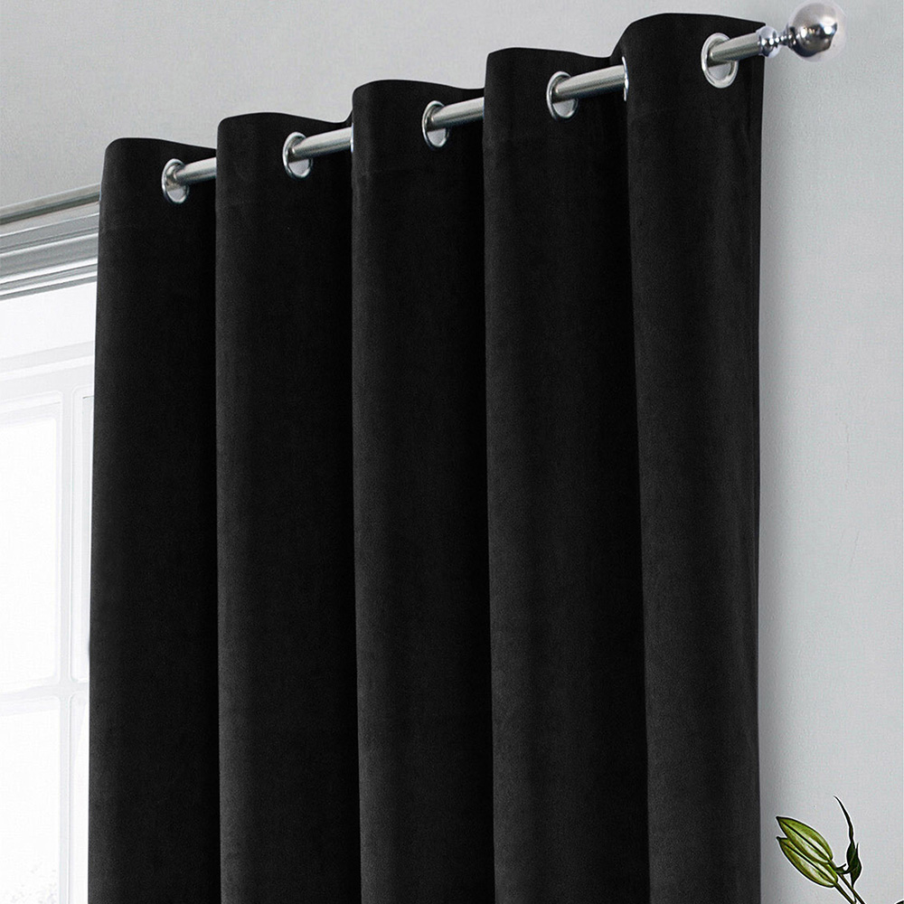 Enhanced Living Hampton Black Velvet Blackout Thermal Eyelet Curtains 168 x 137cm Image 2