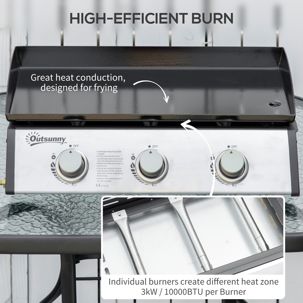 Outsunny Black 3 Burner Tabletop Gas Plancha Grill Image 4