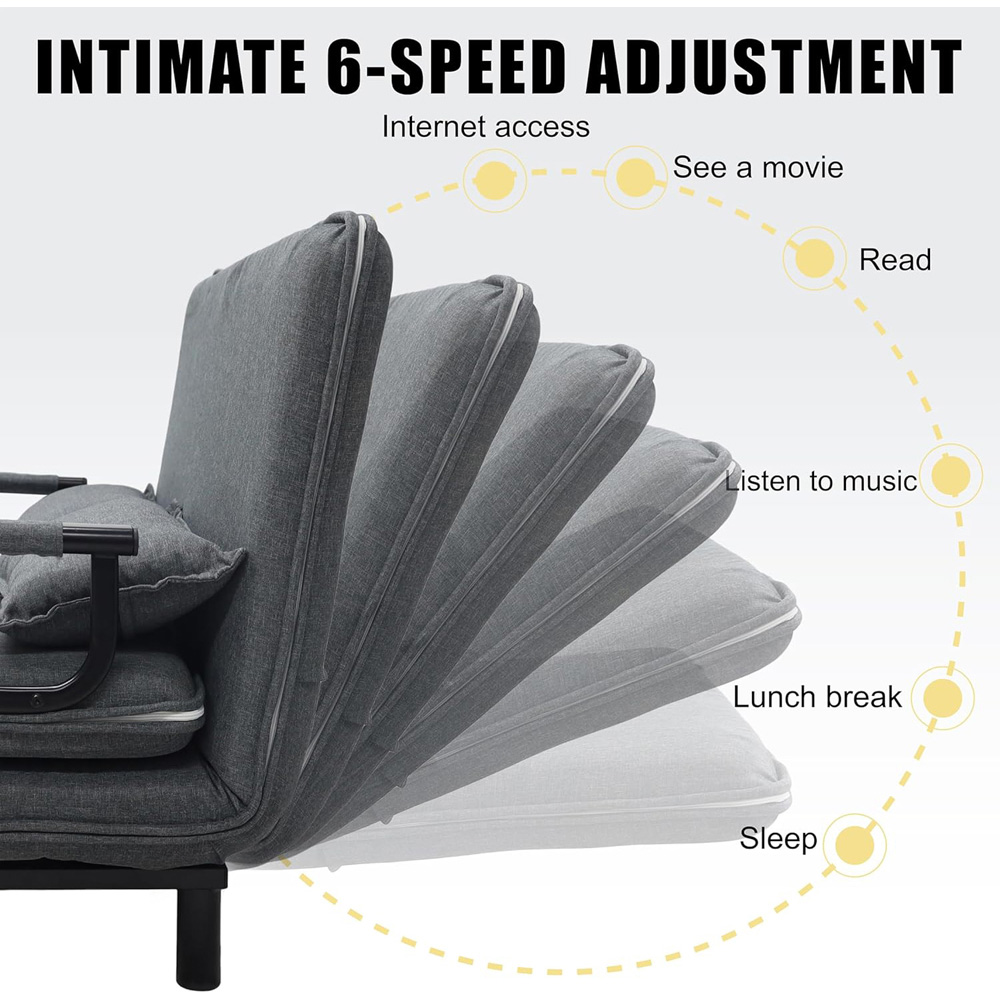Alivio 2-in-1 Double Grey Adjustable Backrest Foldable Sofa Bed Image 7