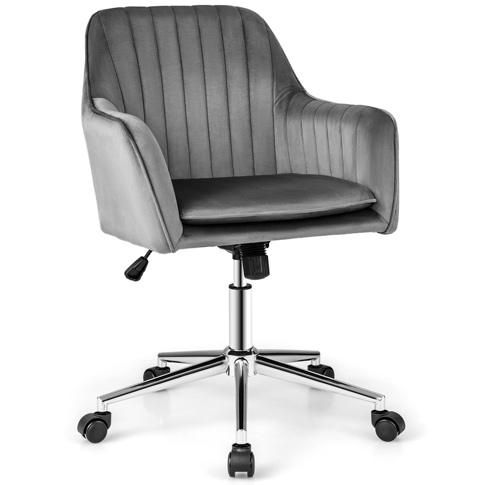 Costway Grey Velvet Adjustable Office Chair Image 2