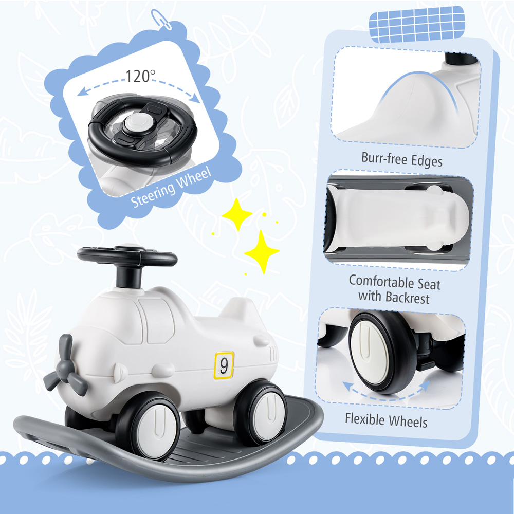 Costway Kids 3-in-1 Plane Style Rocking Horse Image 8