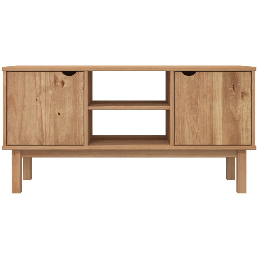 vidaXL Otta 2 Door 2 Shelf Brown Solid Pine Wood TV Cabinet Image 3