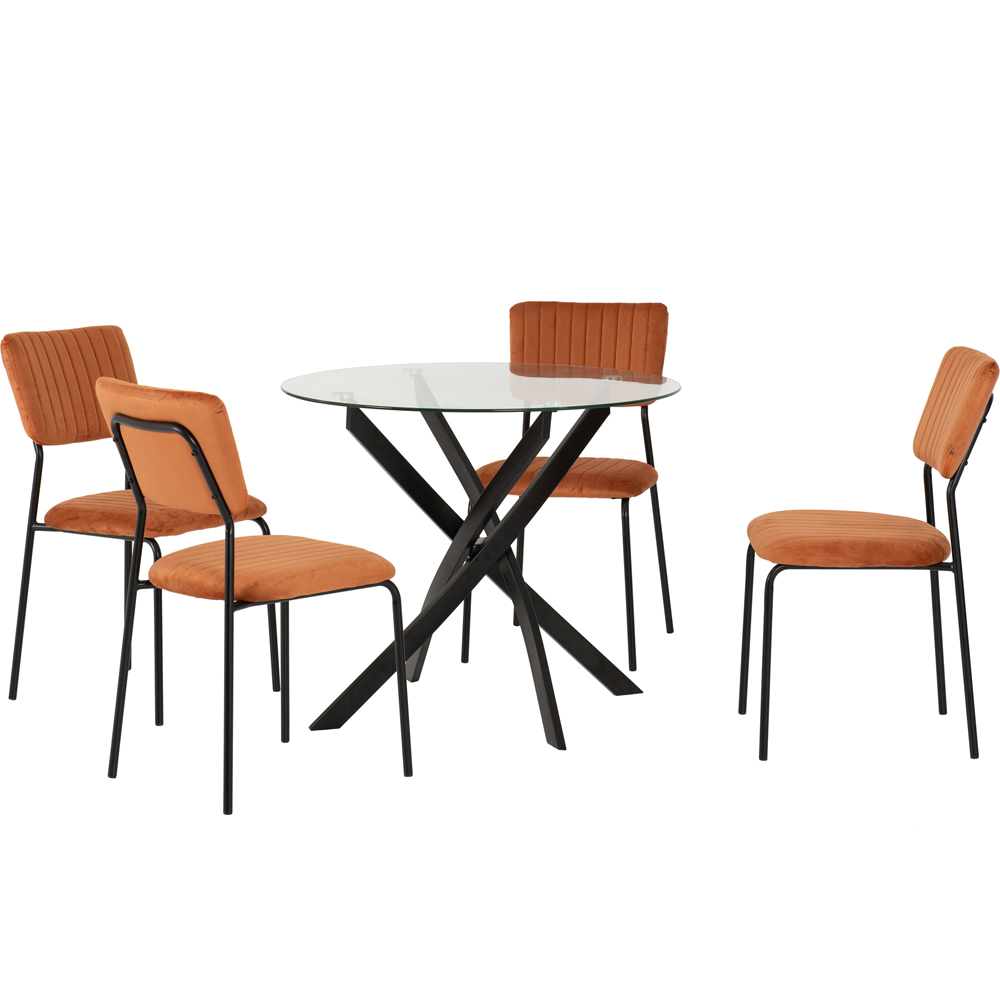 Seconique Sheldon Velvet Fabric 4 Seater Round Dining Set Black and Burnt Orange Image 3