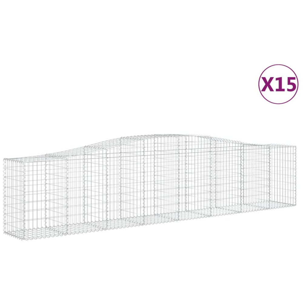 vidaXL Silver Galvanised Iron Arched Gabion Basket 400 x 50 x 80/100cm 15 Pack Image 4