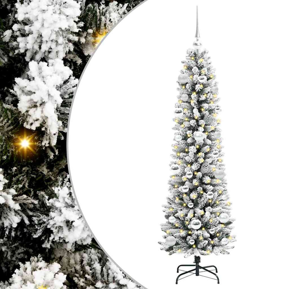 vidaXL Pre-Lit Warm White LED and Silver Baubles White Artificial Christmas Tree with Stand 5ft Image 2