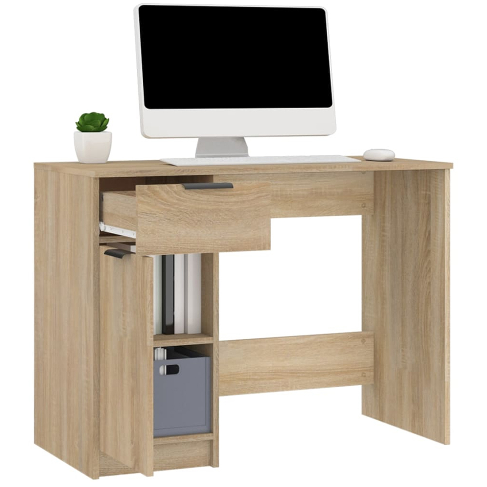 vidaXL Single Door Single Drawer Computer Desk Sonoma Oak Image 4