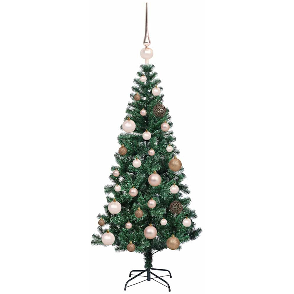 vidaXL Pre-Lit Rose Gold Baubles Green Artificial Christmas Tree 4ft Image 4