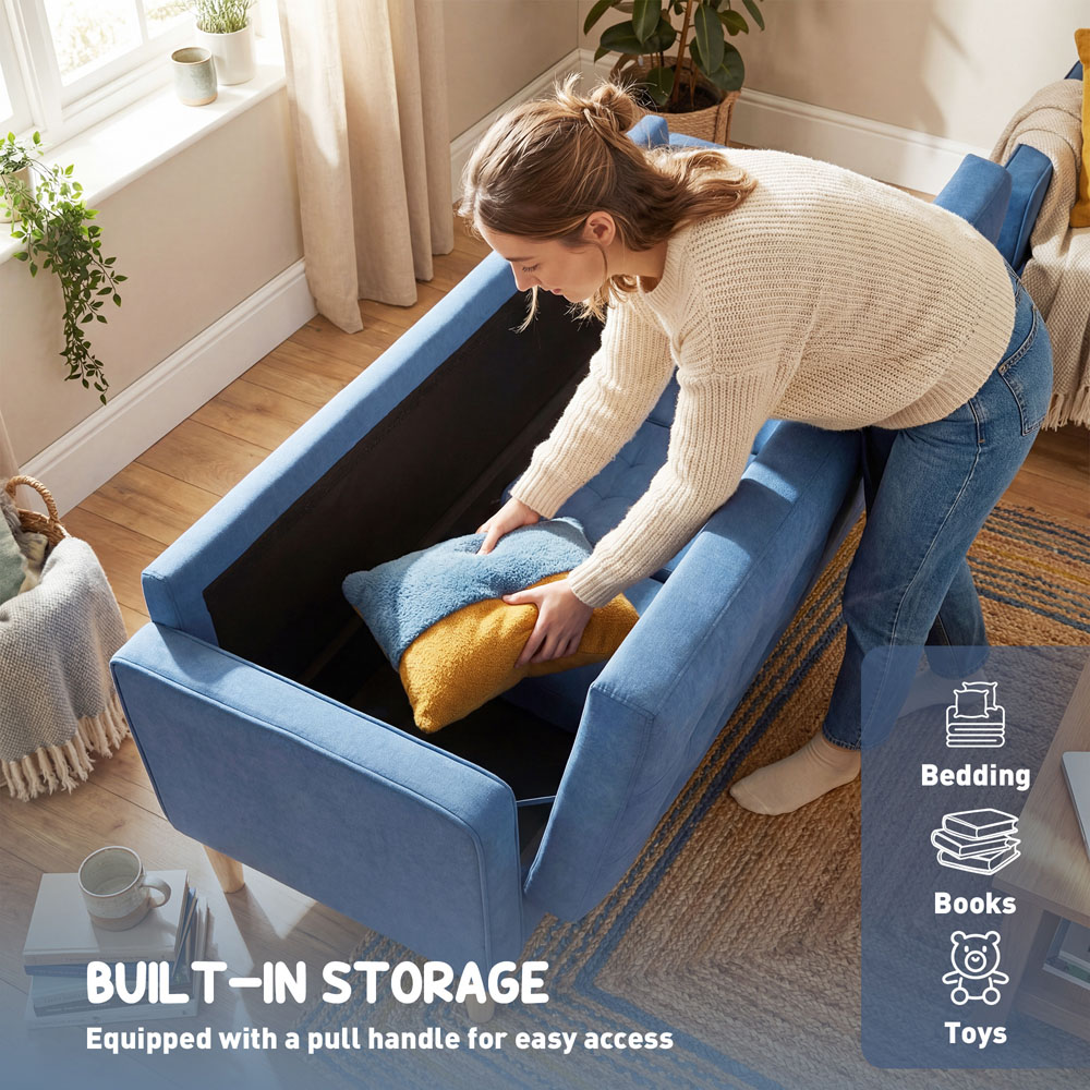 Portland 3 Seater Blue Snow Flannel Sofa with Storage Image 5