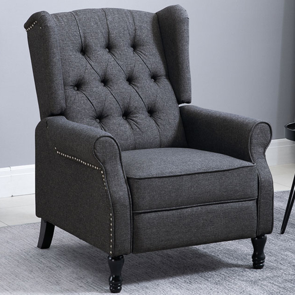 Portland Dark Grey Button Tufted Recliner Armchair Image 1