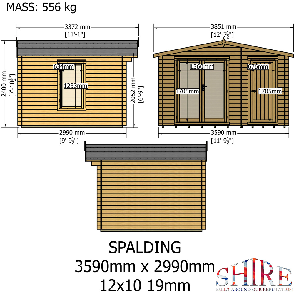 Shire Spalding 12 x 10ft Dual-Purpose Apex Garden Log Cabin with Integral Storage Image 9