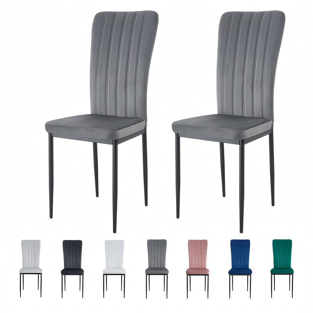 wilko Elle Set of 2 Dark Grey Velvet Effect Plush Padded Upholstered Dining Chair Image 8