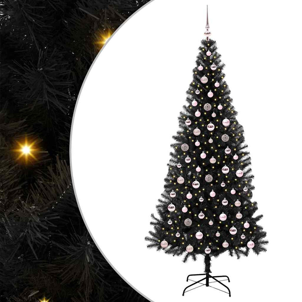 vidaXL Pre-Lit Pink Baubles Black Artificial Christmas Tree 8ft Image 2