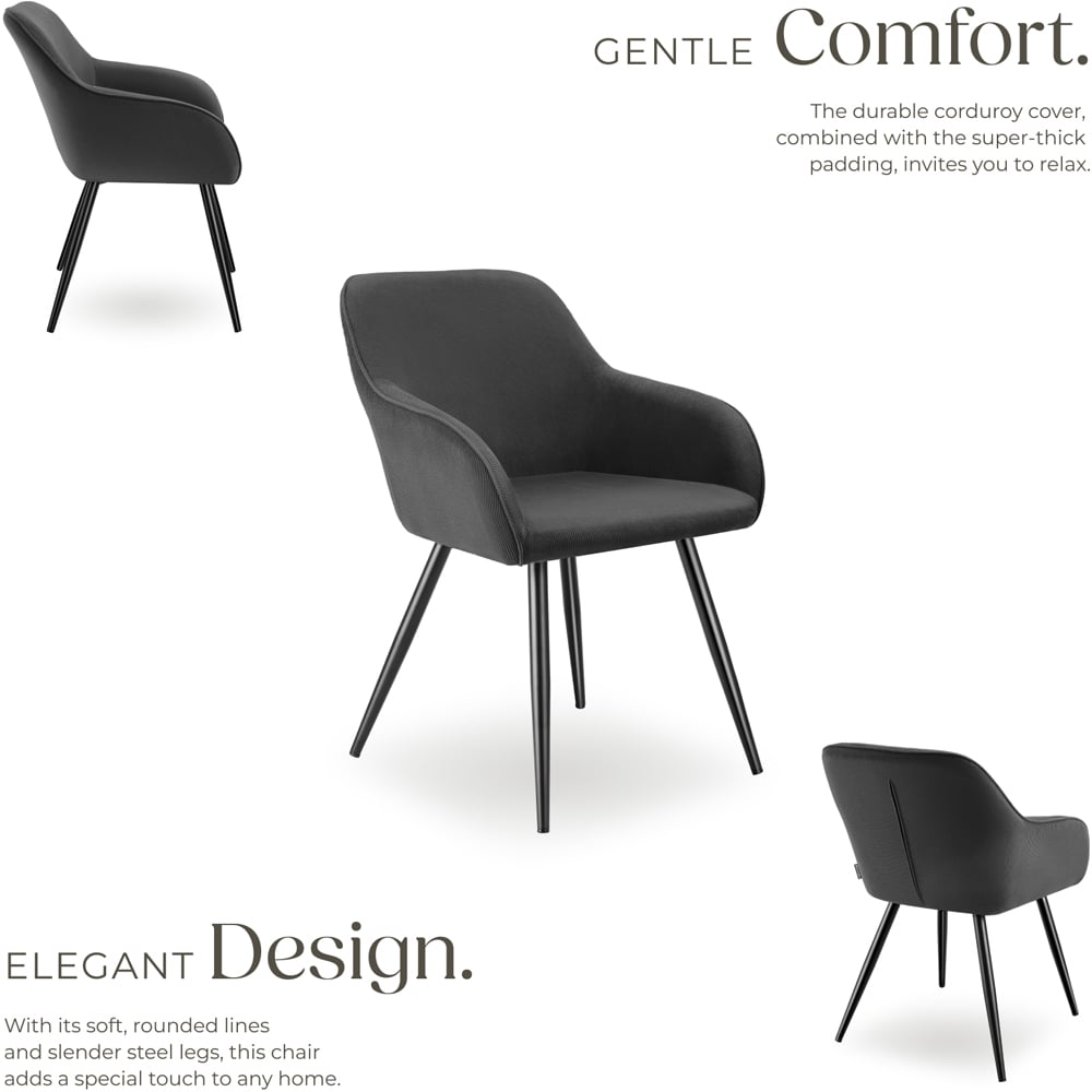 tectake Marilyn Set of 2 Anthracite Black Corduroy Padded Dining Chair Image 5