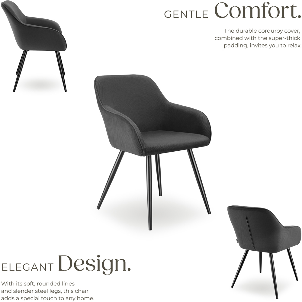 tectake Marilyn Set of 4 Anthracite Black Corduroy Padded Dining Chair Image 5