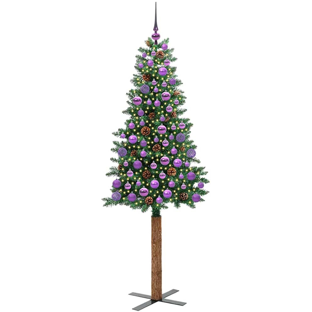 vidaXL Green Artificial Christmas Tree with Pinecones LEDs Lilac Decoration Ornaments 6ft Image 1