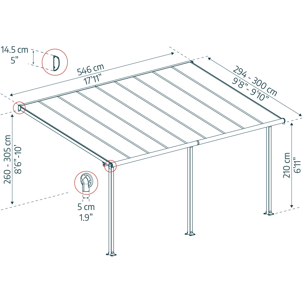 Palram Canopia Olympia White Clear 3 x 5.46m Patio Cover Image 5