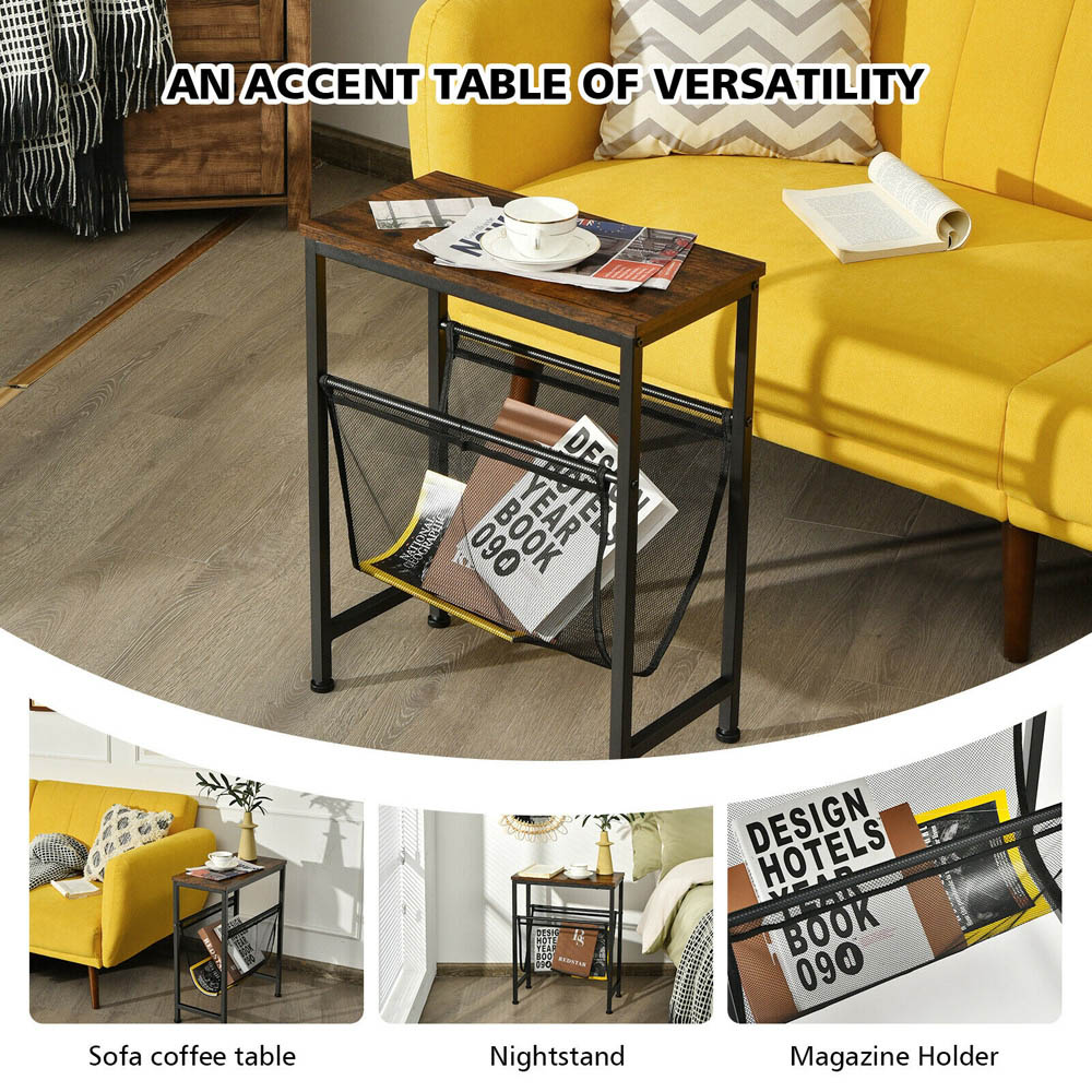Costway Narrow End Table with Mesh Magazine Holder Image 7