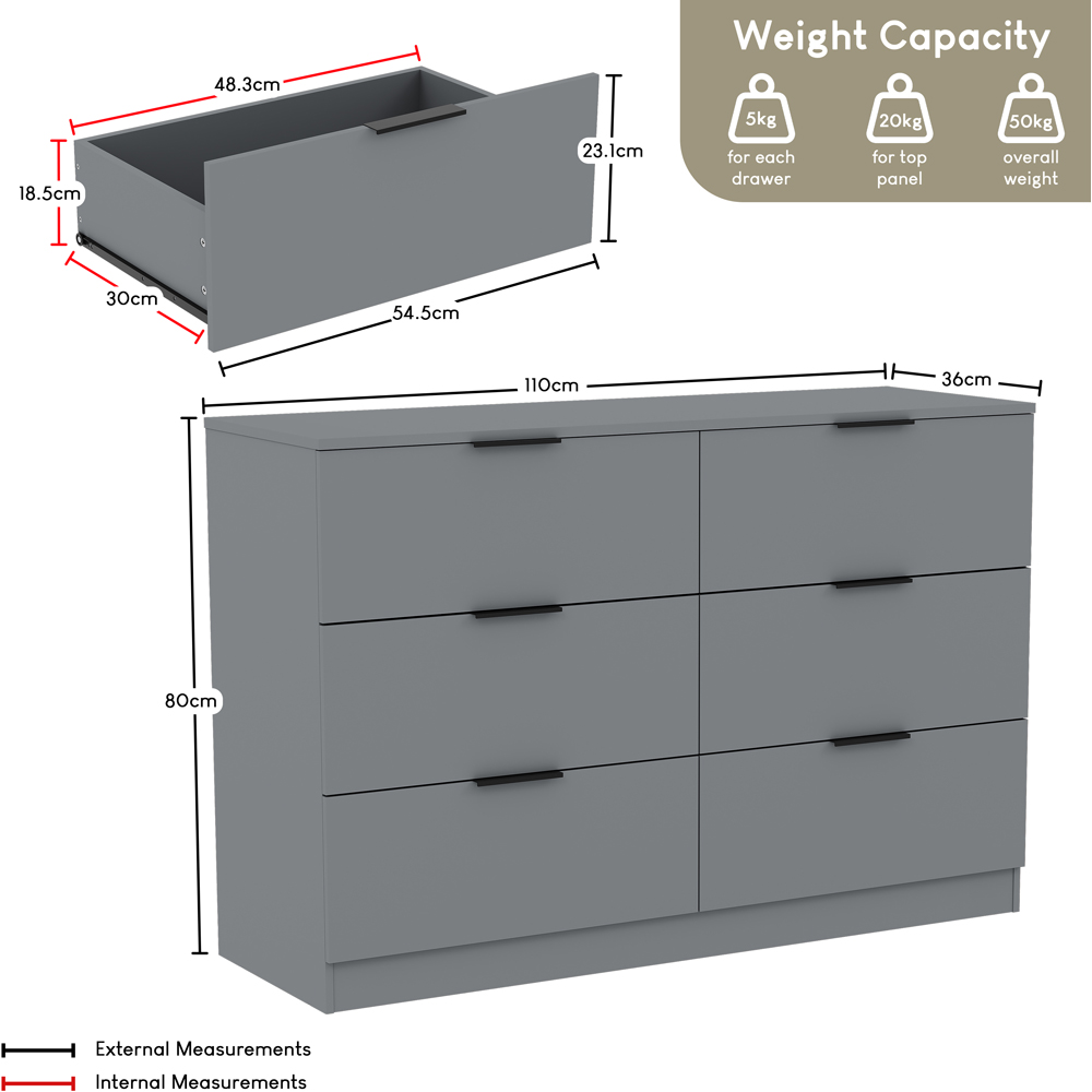 VIDA DESIGNS Trega 6 Drawer Grey Chest of Drawers Image 9