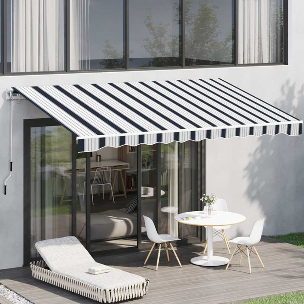 Outsunny Blue and White Striped Retractable Awning 4 x 3m Image 1