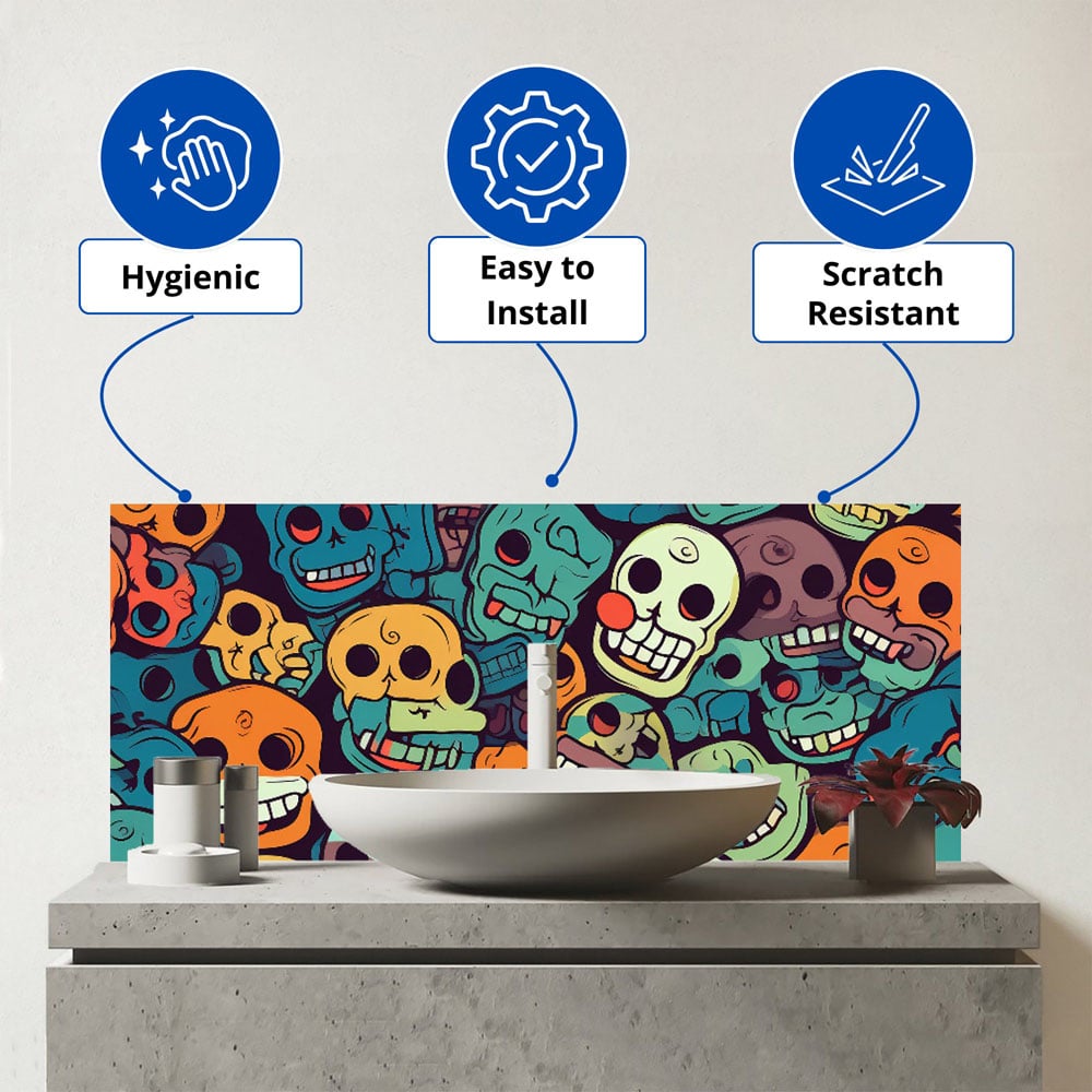 Warren Reed Designer Smiling Skulls Bathroom Splashback 25 x 60cm Image 3