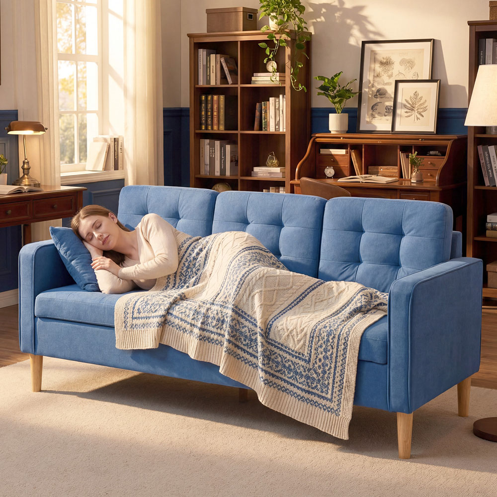 Portland 3 Seater Blue Snow Flannel Sofa with Storage Image 4