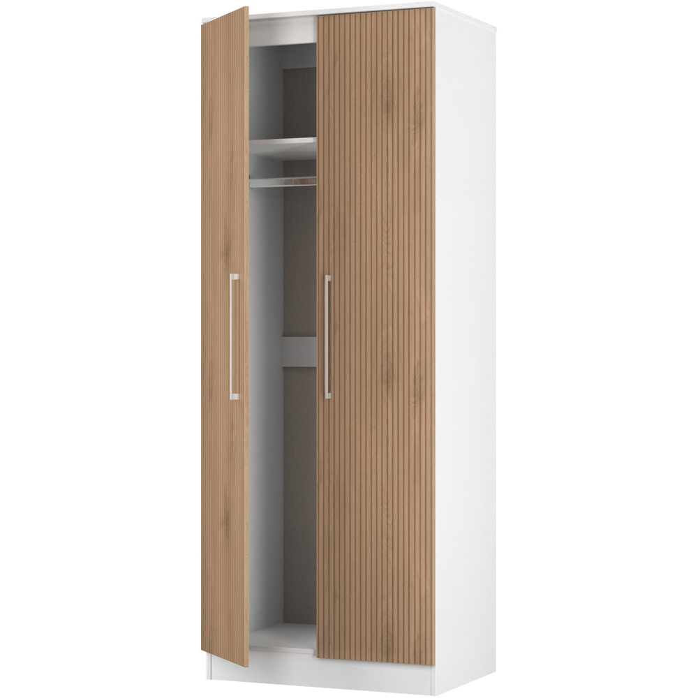 Crowndale 2 Door Slatt Effect and White Tall Wardrobe Ready Assembled Image 4