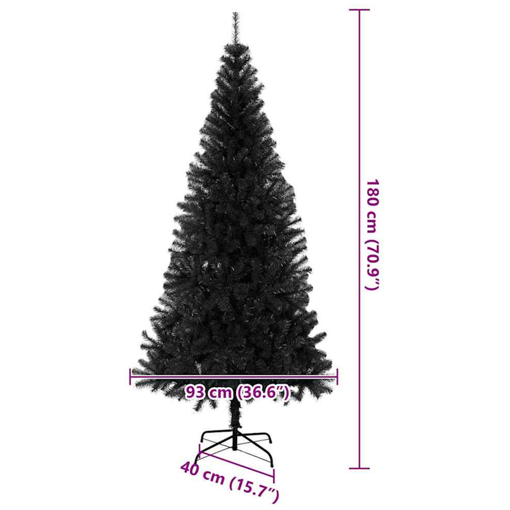 vidaXL Pre-Lit Black Artificial Christmas Tree 6ft Image 9