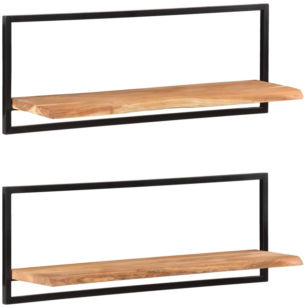 vidaXL 100 x 24 x 35cm Set of 2 Solid Wood Acacia and Steel Wall Shelf Image 3