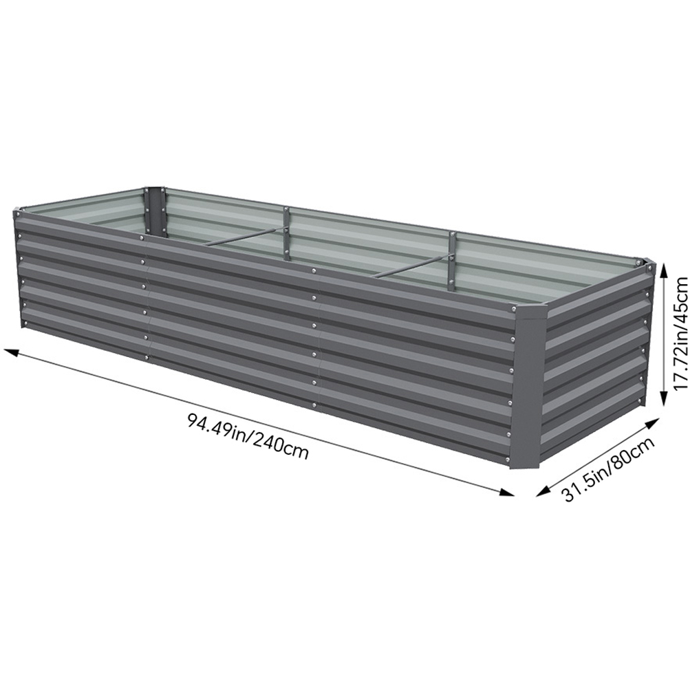 Living and Home Grey Large Rectangular Galvanised Steel Raised Garden Bed 240x80x45cm Image 8