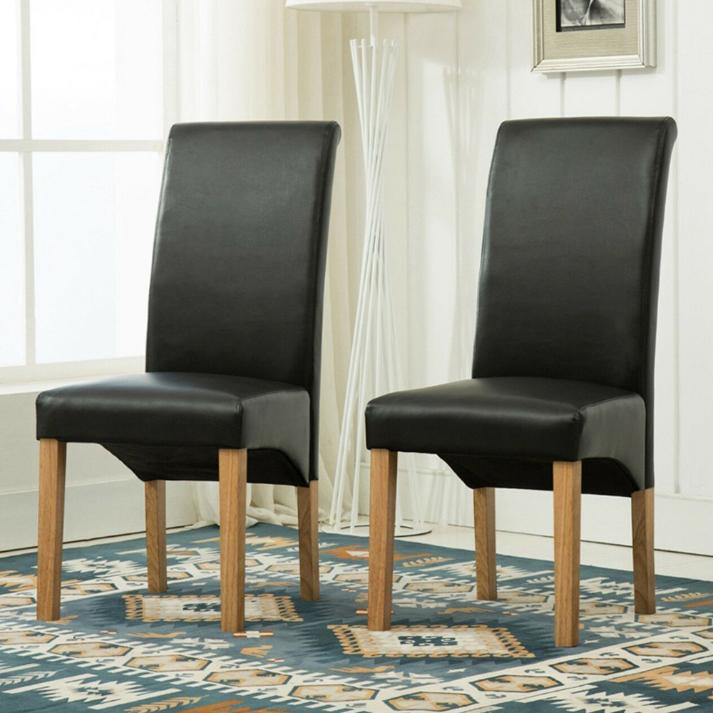 Set of 2 Black Faux Leather High Back Dining Chair Image 1