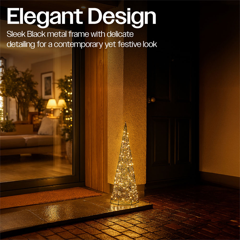 Xmas Haus Black 300 Warm White Micro LED Pyramid Shaped Light Tower 2ft Image 3