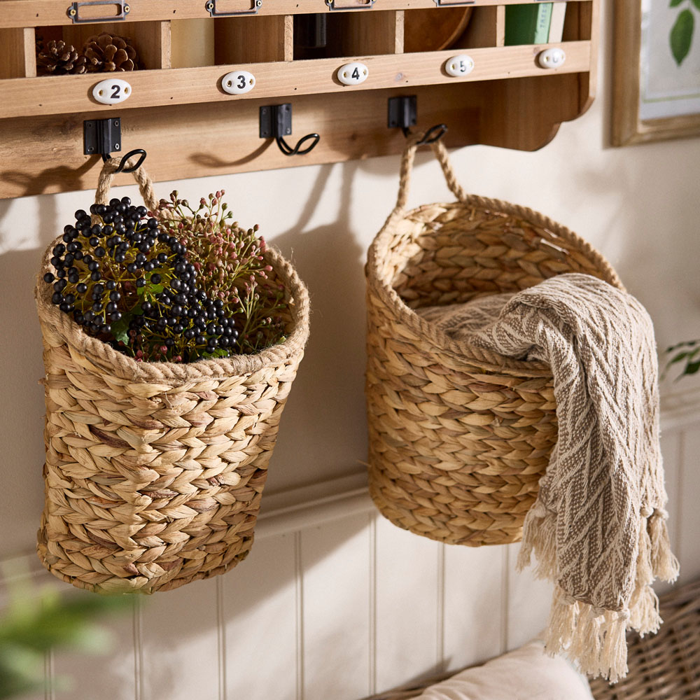 Dibor Natural Water Hyacinth Woven Large Rope Finish Wall Basket Image 3
