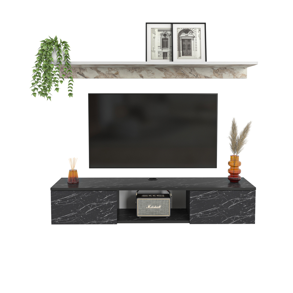 Decorotika Elia 2 Door Single Shelf Bendire and Ephesus Floating TV Unit with Wall Shelf Image 2