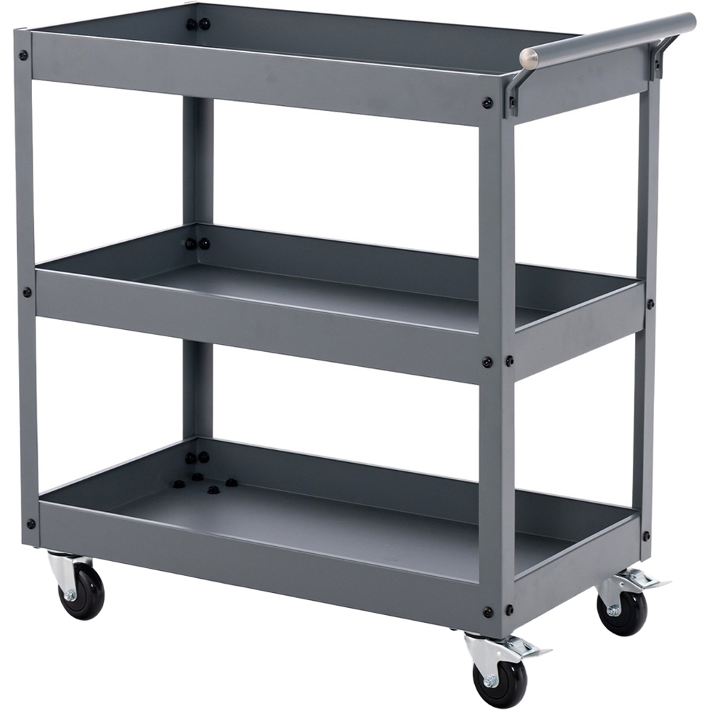 Costway 3 Shelf Grey Metal Utility Cart Image 1