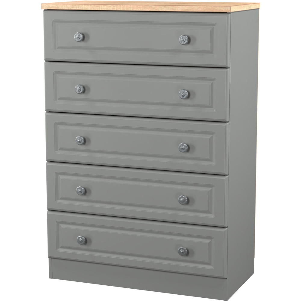 Crowndale Norfolk 5 Drawer Dusk Grey and Bardolino Oak Chest of Drawers Ready Assembled Image 4