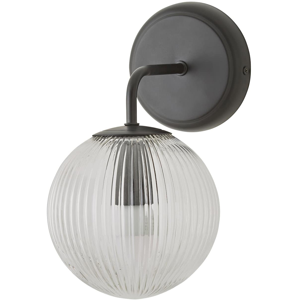 ValueLights Kempton Ribbed Globe Shade Matte Black Wall Light with Bulb Image 1