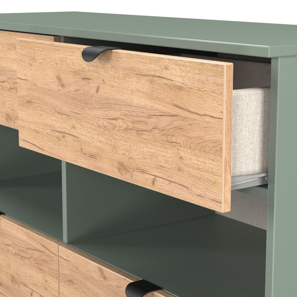 Crowndale Bora 4 Drawer 2 Shelf Gold Oak and Reed Green Wide Midi Chest Image 5