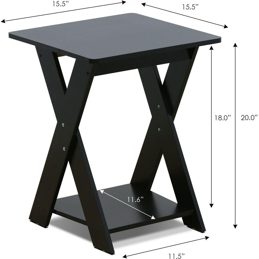 Walplus Modern Espresso Criss Cross End Table Set of 2 Image 4