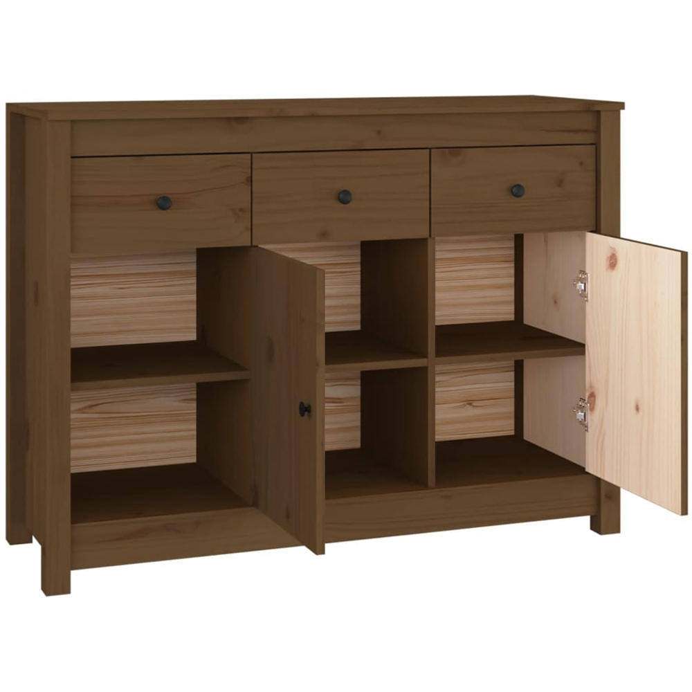 vidaXL 2 Door 3 Drawer 2 Shelf Honey Brown Solid Pine Wood Sideboard Image 7