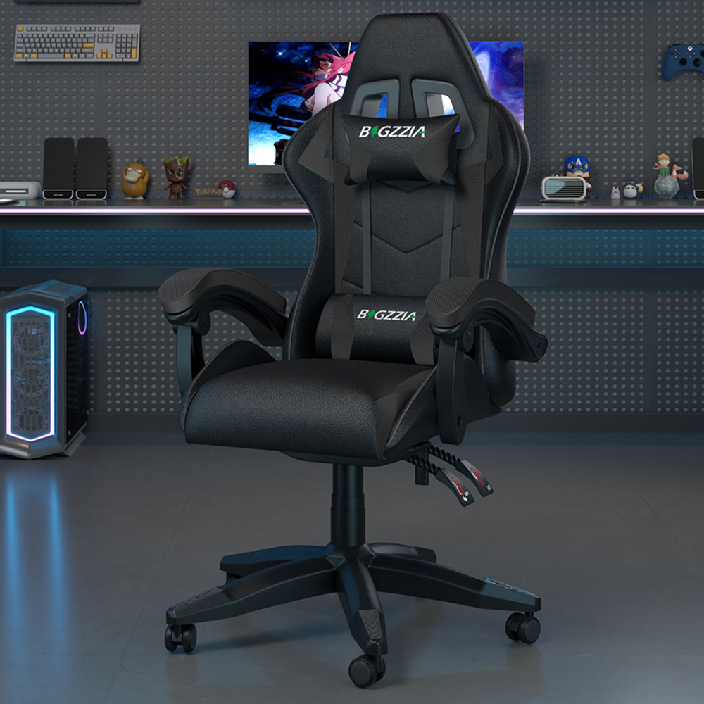Rattrix Black PU Leather Reclining High Back Gaming Chair with Headrest and Lumbar Support Image 1