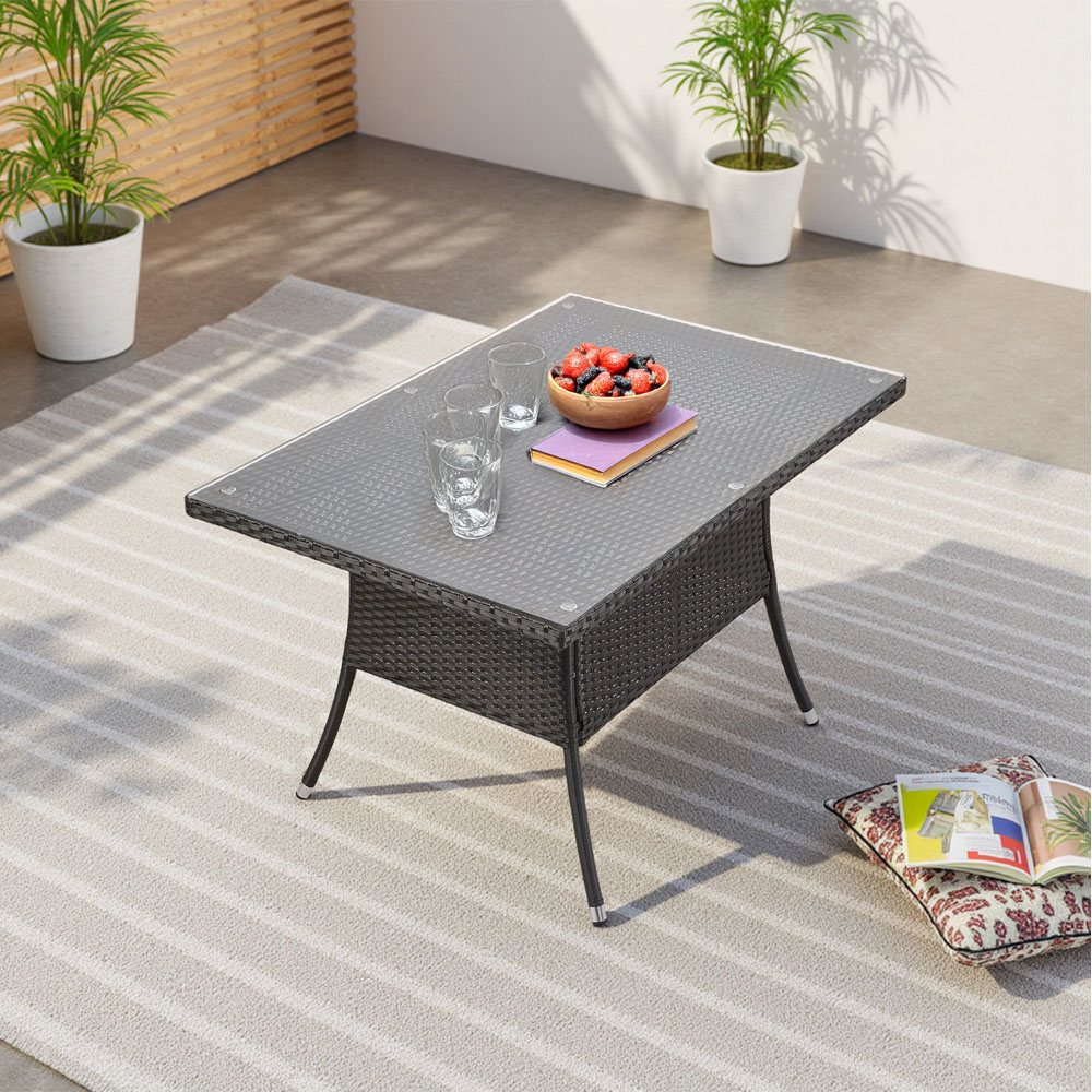 Living and Home Garden Rattan Rectangular Table with Parasol Hole Image 7