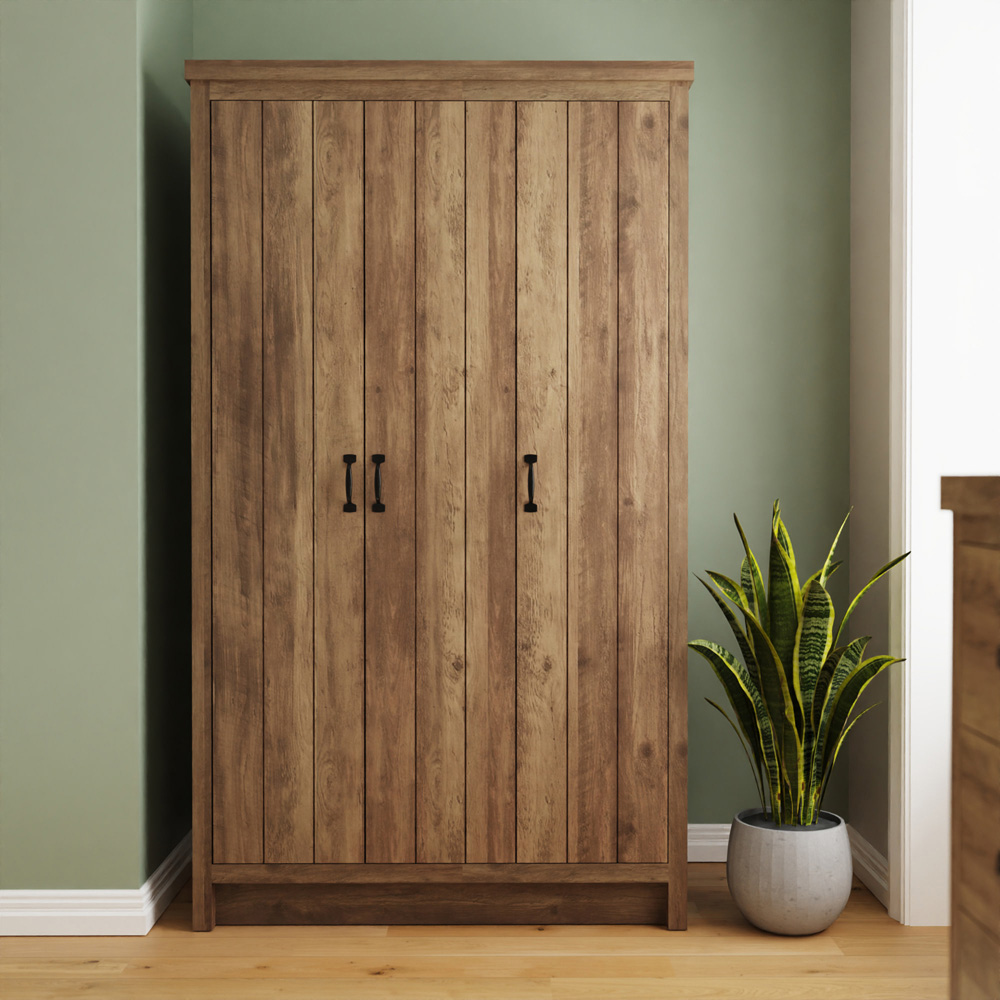 GFW Boston 3 Door Knotty Oak Wood Wardrobe Image 8