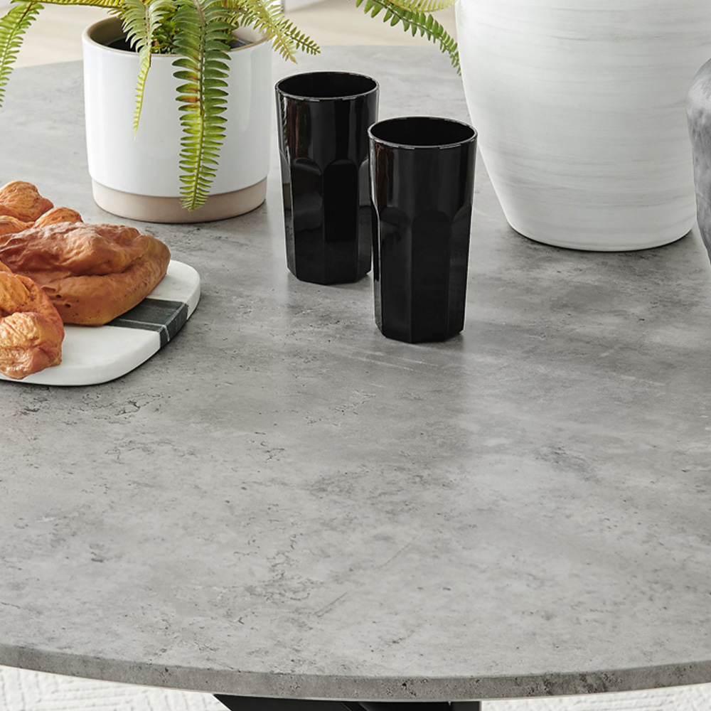 Furniturebox Arona Valera Concrete Effect 4 Seater Round Dining Set Grey and Black Image 8